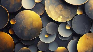 Tech geometric background with abstract golden and grey circles photo
