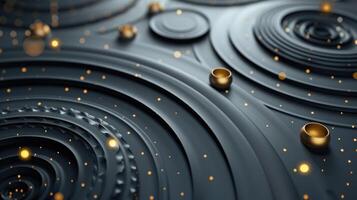 Tech geometric background with abstract golden and grey circles photo