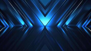 Blue abstract background with glowing arrow geometric lines. Modern shiny blue lines pattern photo