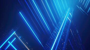 Blue abstract background with glowing arrow geometric lines. Modern shiny blue lines pattern photo
