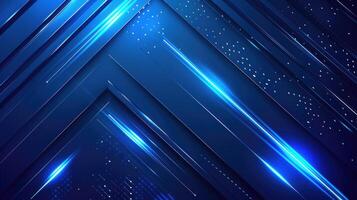 Blue abstract background with glowing arrow geometric lines. Modern shiny blue lines pattern photo