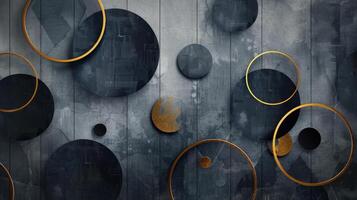 Tech geometric background with abstract golden and grey circles photo