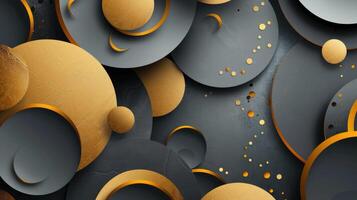 Tech geometric background with abstract golden and grey circles photo