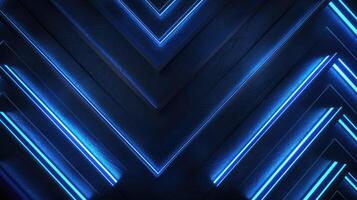 Blue abstract background with glowing arrow geometric lines. Modern shiny blue lines pattern photo