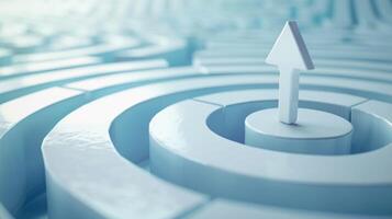A white business direction arrow moves around an obstacle that is in its path. 3D Rendering photo