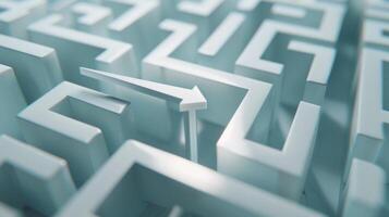 A white business direction arrow moves around an obstacle that is in its path. 3D Rendering photo