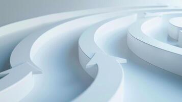A white business direction arrow moves around an obstacle that is in its path. 3D Rendering photo