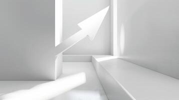 A white business direction arrow moves around an obstacle that is in its path. 3D Rendering photo