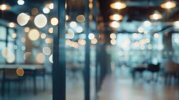 Blurred empty open space office. Abstract light bokeh at office interior background for design photo