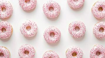 Flat lay donuts pattern isolated on a white background. Top view photo