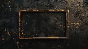 Golden metal frame on black textured background for your artwork, luxury style, space for your text or picture. photo