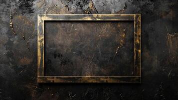 Golden metal frame on black textured background for your artwork, luxury style, space for your text or picture. photo