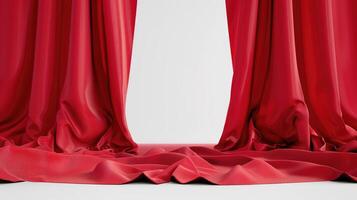 Red fabric theatre curtains on a plain white background. 3D Rendering photo