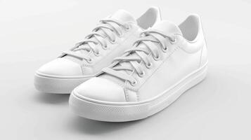 Pair of stylish sneakers isolated on white background. White casual shoes photo