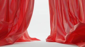 Red fabric theatre curtains on a plain white background. 3D Rendering photo