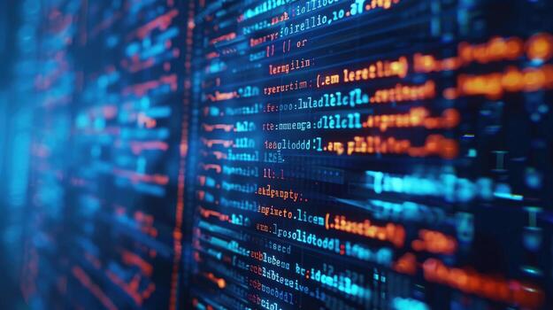 System hacking with info message. Background with a code on a blue background and a virus warning. Cyber security and cybercrime photo