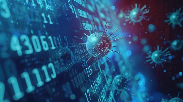 System hacking with info message. Background with a code on a blue background and a virus warning. Cyber security and cybercrime photo