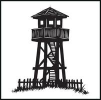 Observation Tower with Stairs and Fence Silhouette vector