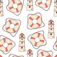 nursery seamless pattern with lighthouse and lifebuoys for prints, wallpaper, textile, stationary, bedding, etc. EPS 10 vector