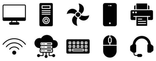 Computer and Hardware Icon Set Modern Solid Style Collection for Tech Enthusiasts vector