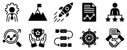 Strategy Icon Set Bold Solid Style Collection for Planning and Execution vector