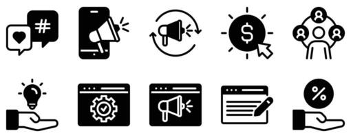 Digital Marketing Icon Set Bold Solid Style Collection for Online Strategies vector