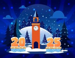 Snowy Clock Tower New Year vector