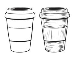 Sketch of disposable Coffee Cup icon in doodle style. Symbolizes on-the-go coffee with convenience, recyclability, and a quick caffeine fix. Hand drawn illustration for branding, labels, logos. vector