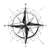 Sketch of Compass icon in doodle style. Hand drawn illustration compass rose Direction Icon with North, South, East and West indicated in ink style. vector