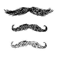 set of stylish mustache illustrations, featuring classic and handlebar styles. Black and white sketches capture vintage charm, for barbershop branding, grooming themes, or gentlemanly decor vector