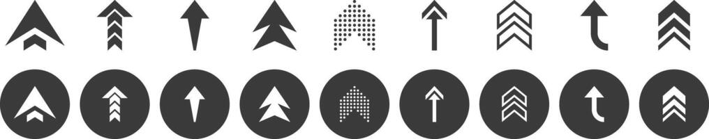 Up down direction solid and circular arrows icon collection. Set of cursor arrow icons for web button user interface illustration vector