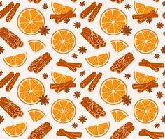 Seamless pattern with orange slices, cinnamon sticks tied with jute rope vector