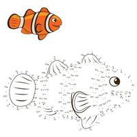 Connect the dots to draw game clown fish illustration vector