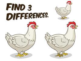 Find differences game hen chicken cartoon colorful illustration vector
