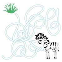 Game labyrinth find a way zebra cartoon doodle hand drawn illustration vector