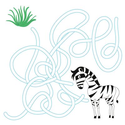 Game labyrinth find a way zebra cartoon doodle hand drawn illustration