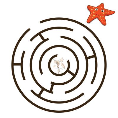 Game labyrinth find a way starfish illustration