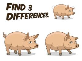 Find differences game pig cartoon colorful illustration vector