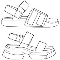 Bundling set outline sandal illustration. Modern shoe of sandal cartoon Isolated. vector