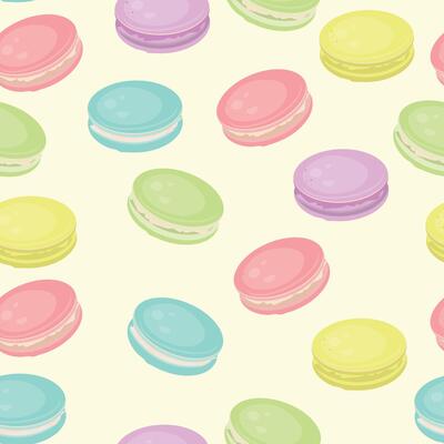 Macarons pattern. Pattern of colorful macarons in pastel shades on a light background for confectionery designs.