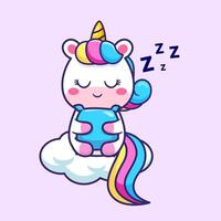 Cute Unicorn Sleeping With Pillow On Cloud Cartoon vector