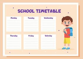 Lesson schedule. School timetable with schoolboy. vector