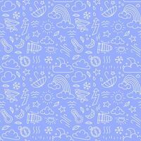 Seamless Weather Doodles Pattern on Blue Background vector
