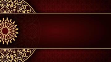 Dark red luxurious background with borders and gold mandala ornaments vector