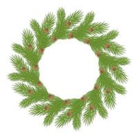 Minimalistic Christmas wreath made from realistic green pine branches, forming a classic circular shape on a plain white background. Ideal for seasonal design and decoration projects. vector