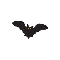 The image features a minimalist illustration of a black bat with outstretched wings against a light yellow background. vector