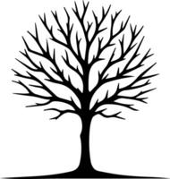 This image features a minimalist, black silhouette of a leafless tree with intricate branches extending outward in all directions. The tree has a symmetrical structure with branches that spread wide. vector