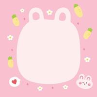 Cute rabbit bunny face in paper note.Stationary template.Easter.Carrot,heart,flower hand drawn.Rodent animal character cartoon design.Image for card,sticker,paper sheet.Kawaii.Illustration. vector