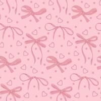 Pink bows seamless pattern with hearts and stars on light pink background. Cute and playful design suitable for festive or girly themes. St Valentines day illustration vector
