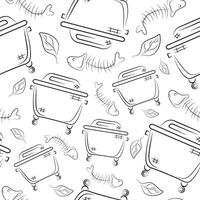 seamless pattern with a large square garbage can and with organic garbage, namely a fishbone spine, to fight against environmental pollution day vector